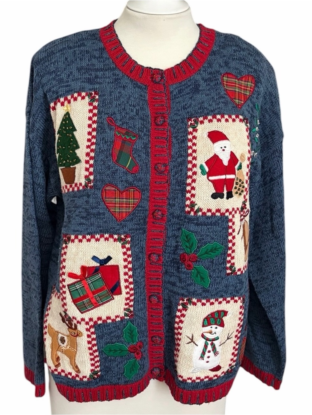 CARLY ST CLAIRE Women Cardigan Ugly Christmas Sweater Festive Kitschy Vintage XL